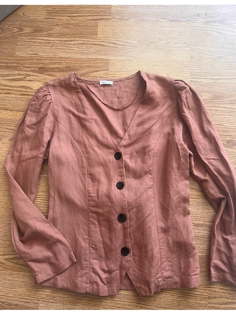 Linen Rust Brown Long-Sleeve Button Front Shirt